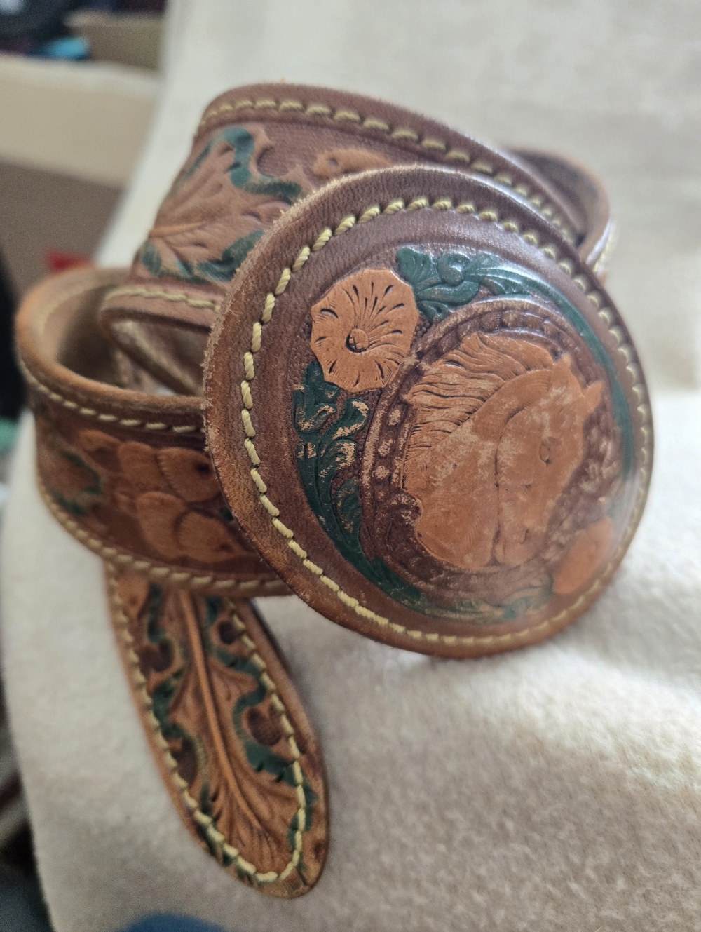 Vintage Phoenix Chambers Belt Tooled Leather Western Horse Equestrian 38